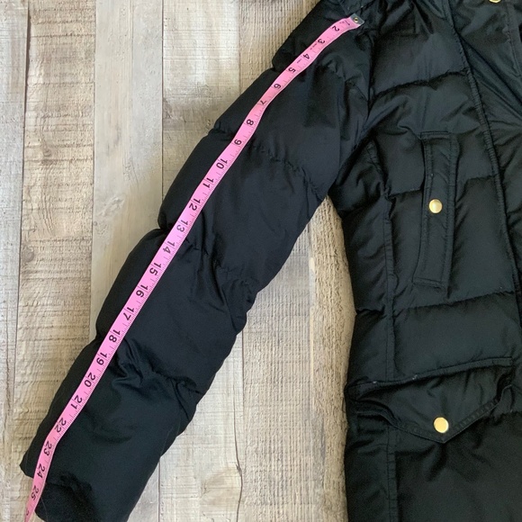 J Crew Down Filled Hooded Puffer Coat Jacket Faux Fur Trim Black SZ S - Picture 14 of 16
